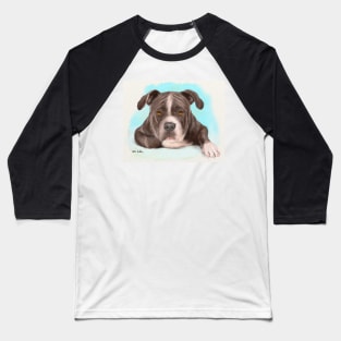 Big Tough Brown Pit Bull Lying Down and Looking at You Baseball T-Shirt